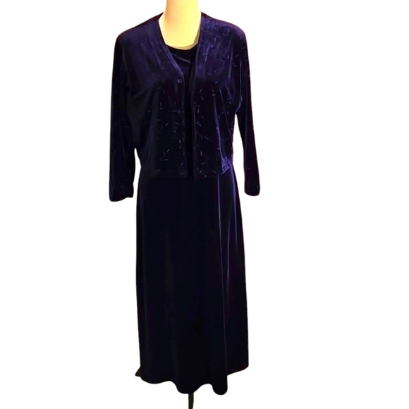 VTG 80's Talbots Blue Velvety Velour Maxi Dress with Jacket Women size M petite - Picture 1 of 15